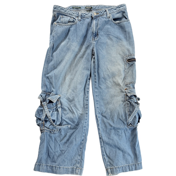 Grunge skater punk baggy utility cargo denim jeans 90s style bottoms size 10 - Picture 2 of 7